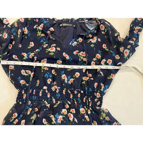 Allegra K Women Floral Chiffon Mini Dress Smocked Waist Ruffle Layers Blue SZ XS - Picture 6 of 10